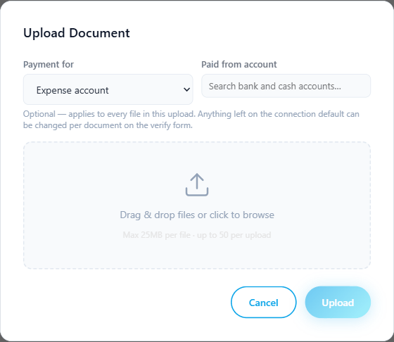 Upload window for payments